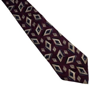 Christopher Hayes Men's Tie Burgundy Blue Diamond Pattern Silk Necktie